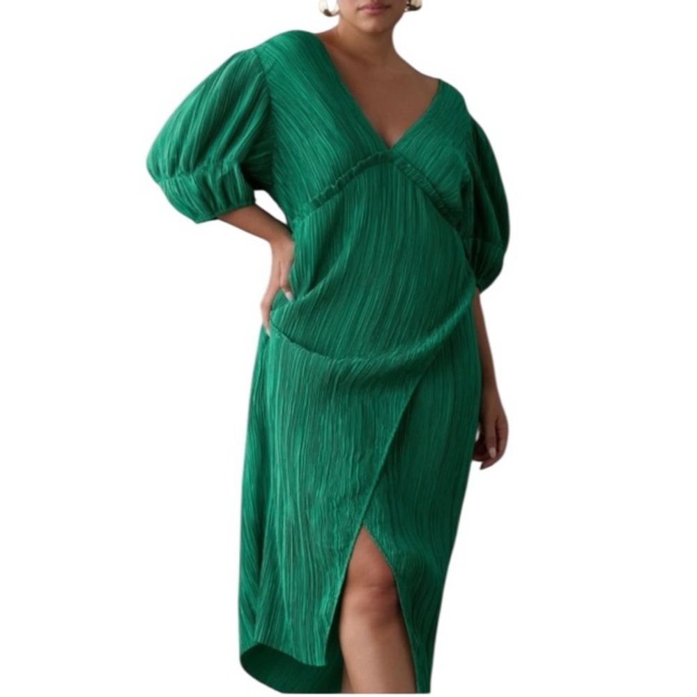 Anthropologie V-Neck Pleated Slim Midi Dress - Picture 2 of 12